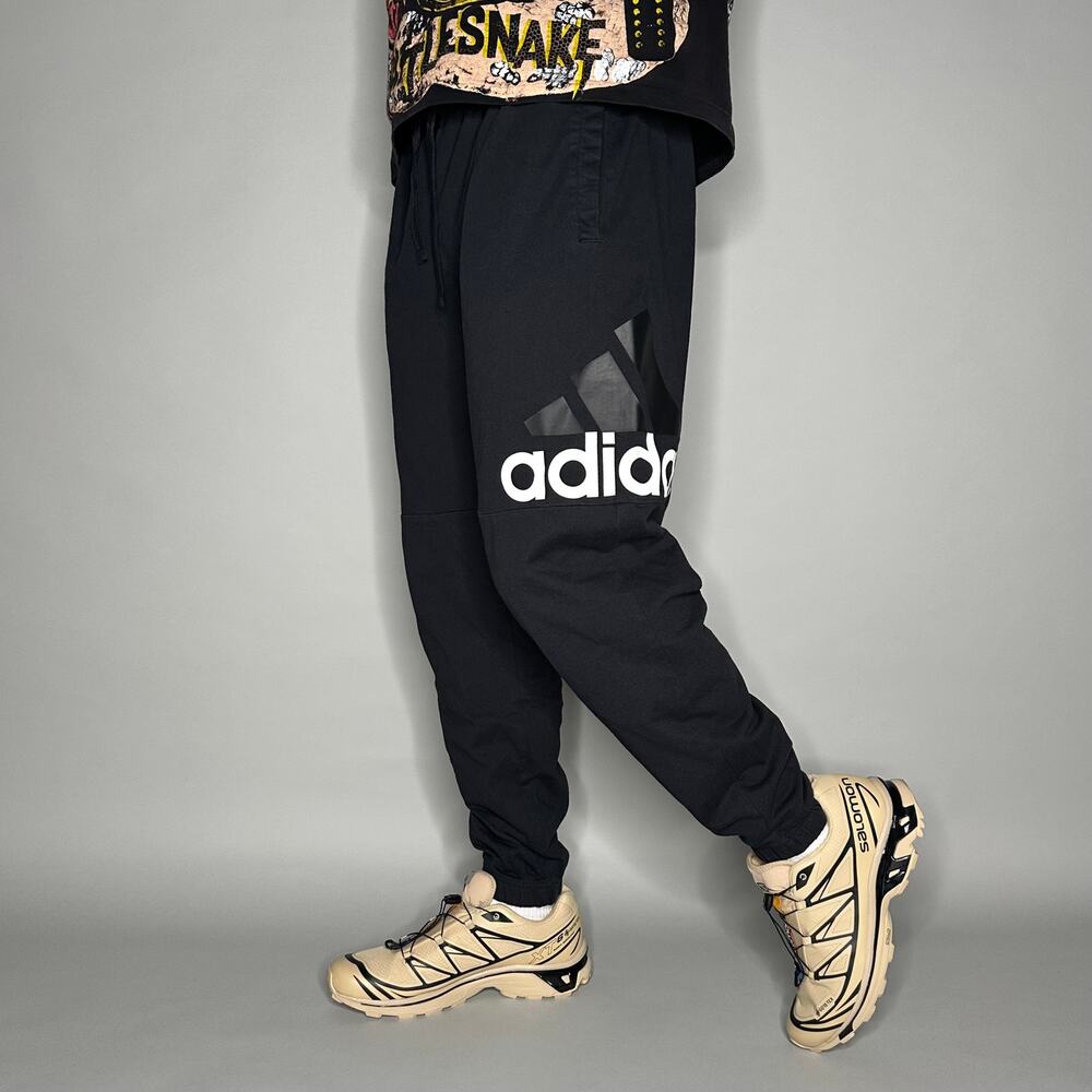 Vintage Y2K Adidas Sweatpants Mens L Jet Black White Spellout Logo Cotton Jogger
